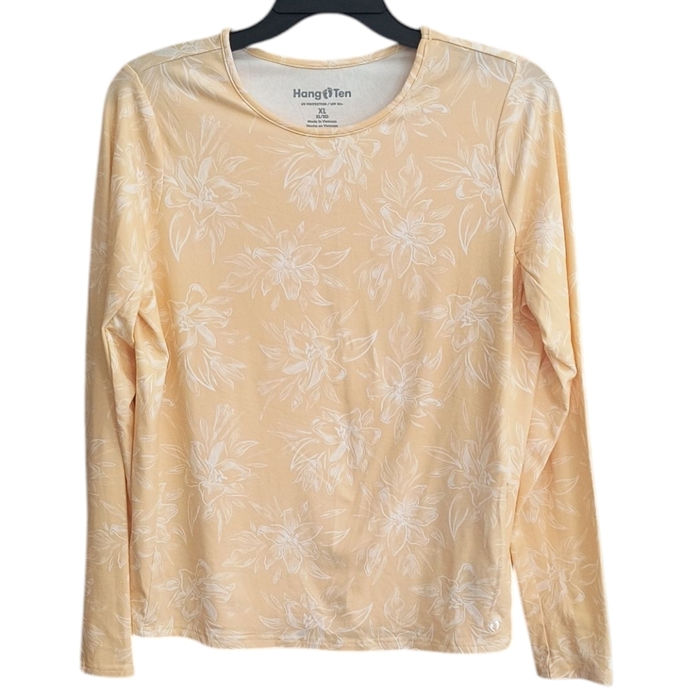 Hang Ten Women's Tan Floral Long Sleeve Top/Rash Guard Size XL